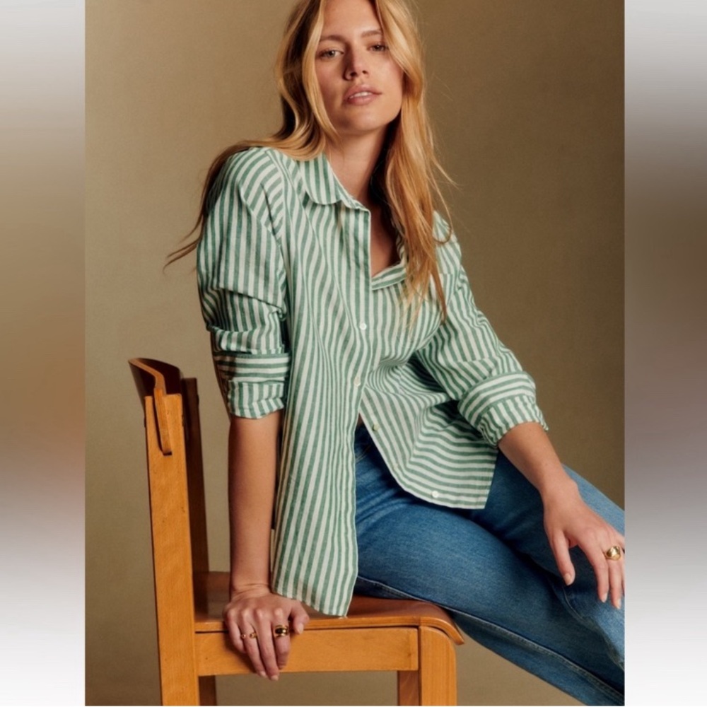 Sezane Tomboy Shirt EUC Green Stripe - Picture 7 of 7